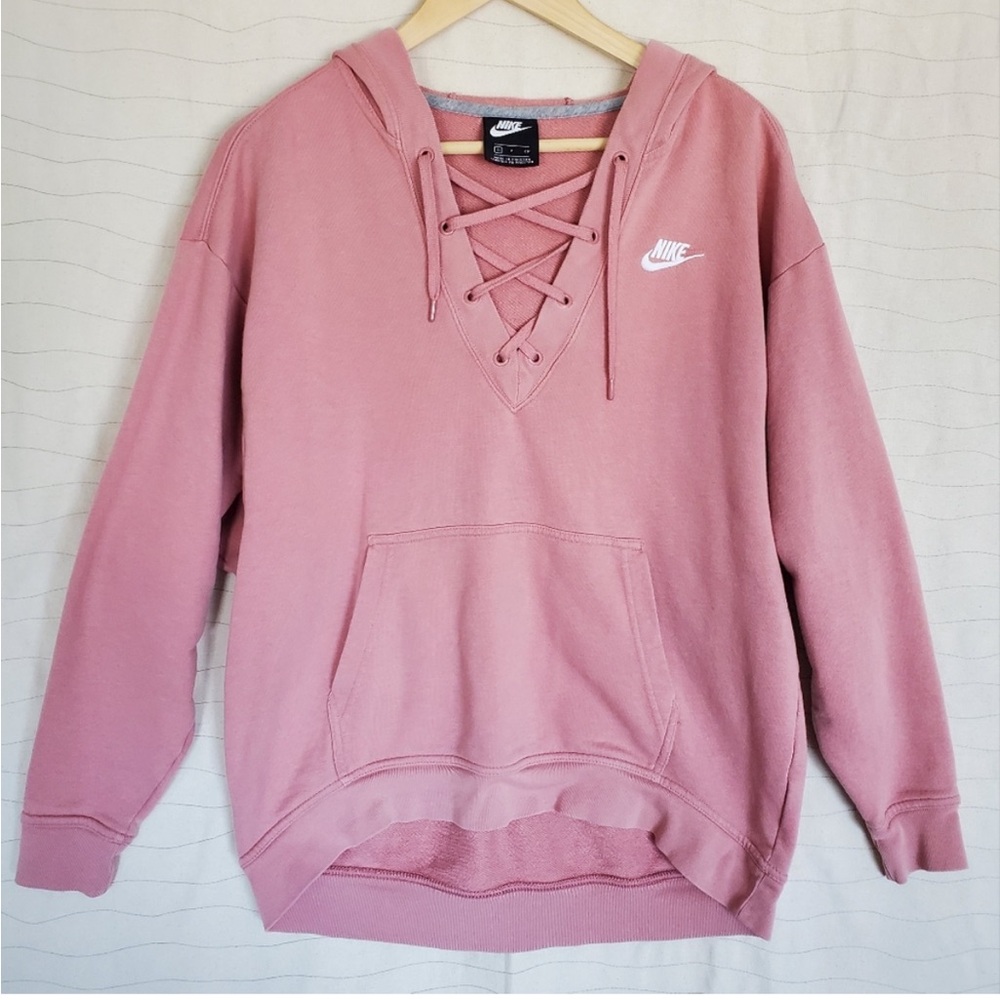 Nike Womens Club Sweater Pullover Hoodie Sweatshirt 929531-685 Lace Up Size S